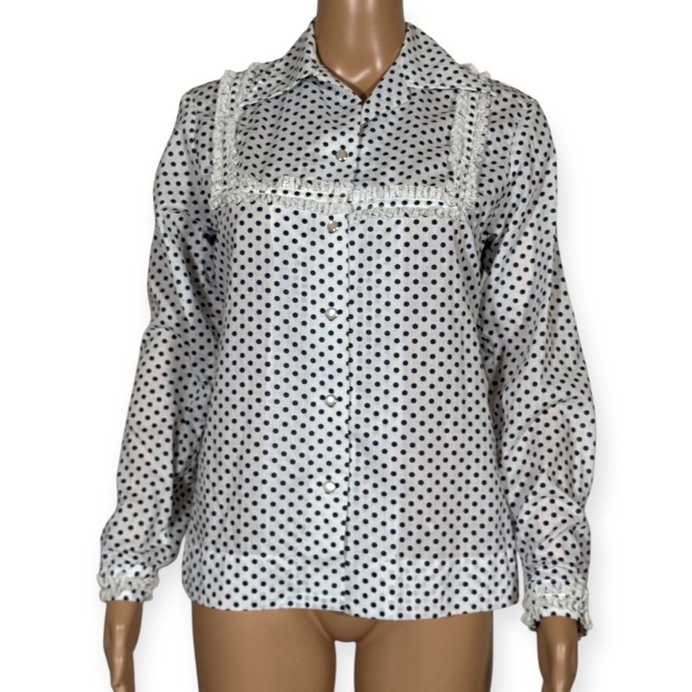 Vintage H Bar C Women's Ranchwear Polka Dot Ruffle Western Top Size 30 Festival